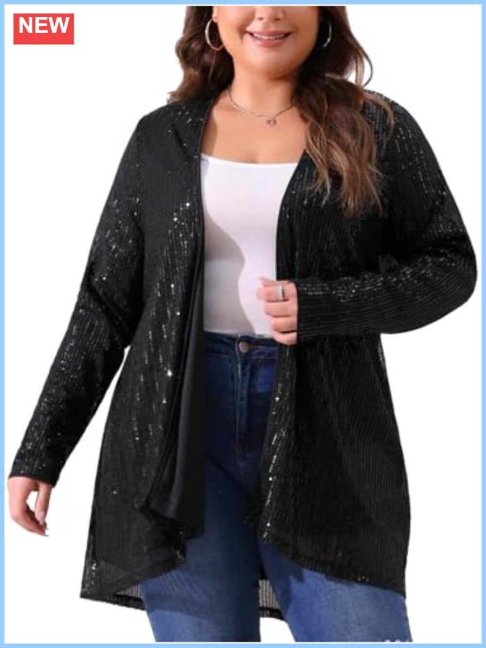 Plus Size Sequin Glitter Cardigan Open Front Long Sleeve Sparkly Jacket